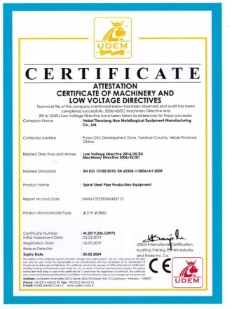 CE Certification for Spiral Welded Pipe Production Line